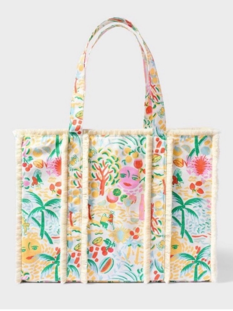 Roller Rabbit X Target Vacation Fringe Tropical Print Canvas Tote Bag Nwt